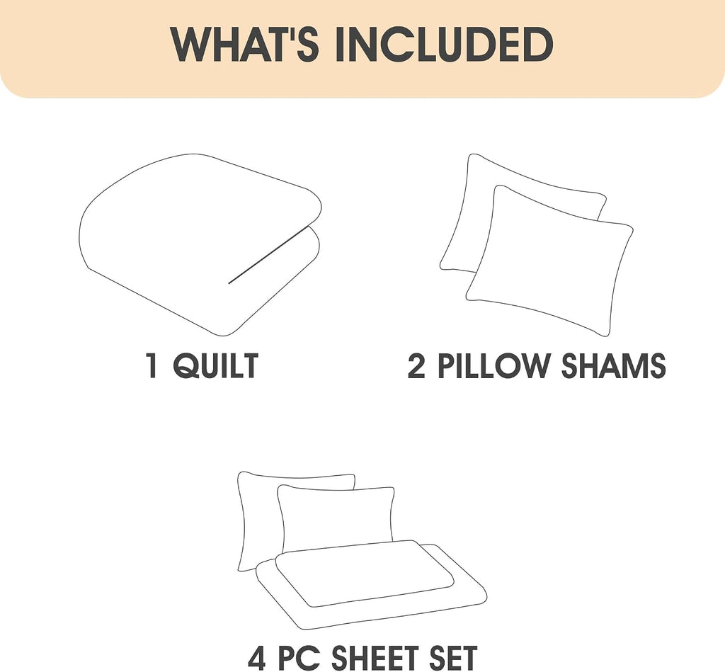 LANCO MODERN LIFESTYLE 7 Piece King Quilt Set, Beige, Microfiber Solid Striped Bedding Set, Soft and Luxury Bed in a Bag, Includes Quilt, Pillow Shams, Flat Sheet, Fitted Sheet, and Pillowcases