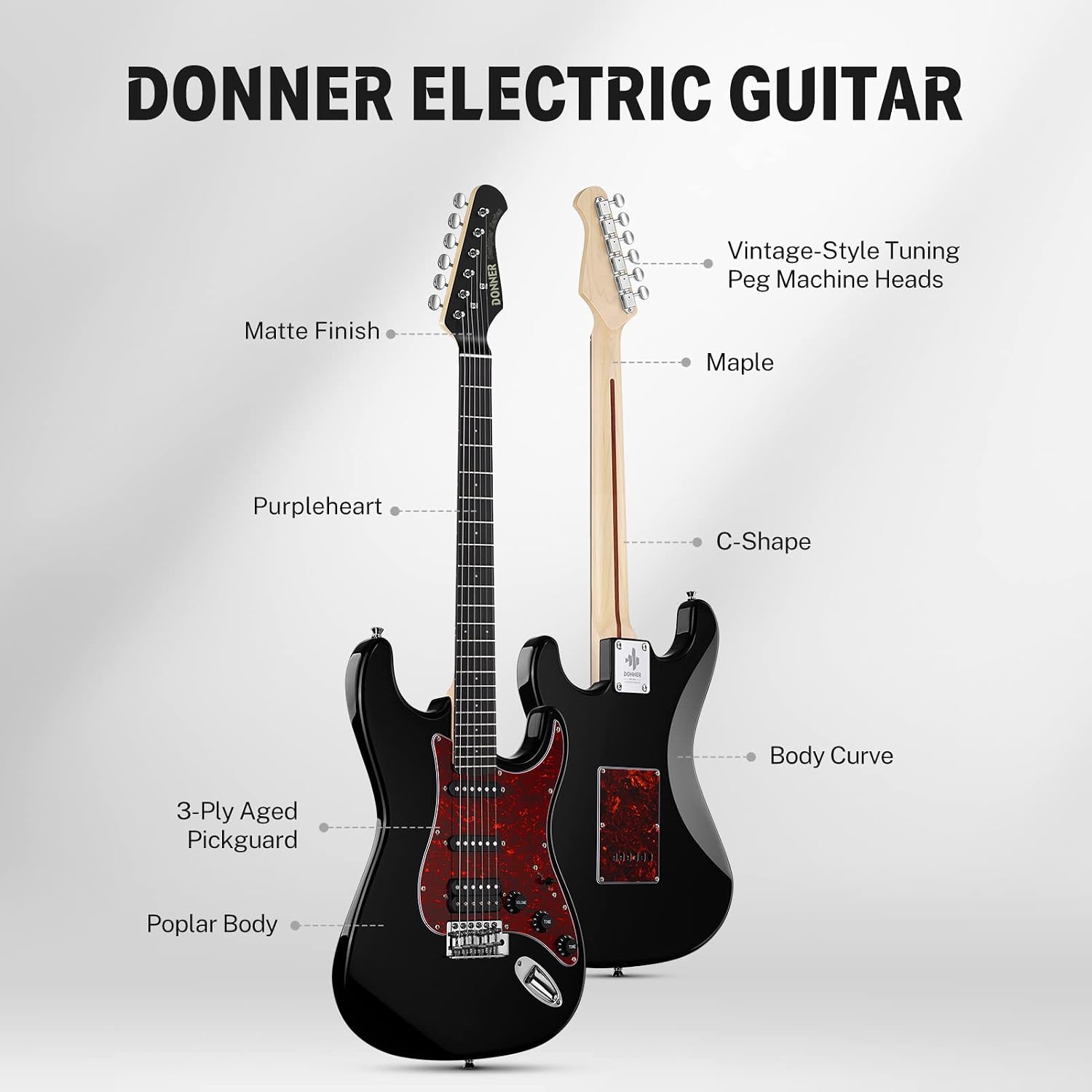 Donner 39 Inch Electric Guitar, Designer Series DST-200 Stylish Solid Body Electric Guitar for Beginner Intermediate & Pro Players, Single Coil Split System, Includes Bag, Cable, Strap