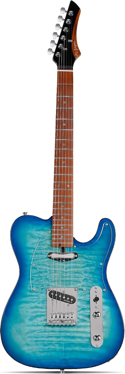 Leo Jaymz TL Electric Guitar - Ocean Maple Top, Mahogany Body, Maple Neck - Alnico V Pickups, Locking Tuners- Solid Choice for Beginners & Intermediate Players (Blue Ocean)