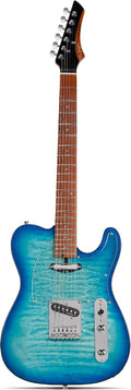Leo Jaymz TL Electric Guitar - Ocean Maple Top, Mahogany Body, Maple Neck - Alnico V Pickups, Locking Tuners- Solid Choice for Beginners & Intermediate Players (Blue Ocean)
