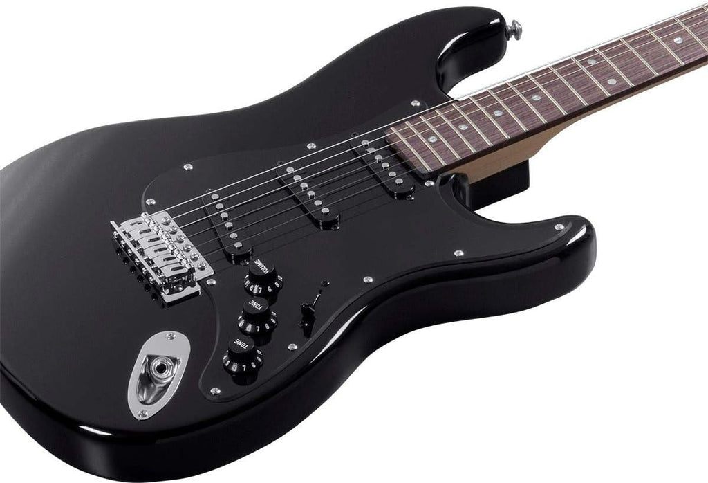 Monoprice Cali Classic Electric Guitar - Black 6 Strings, Double-Cutaway Solid Body, Right Handed, SSS Pickups, Full-Range Tone, With Gig Bag, Perfect for Beginners - Indio Series