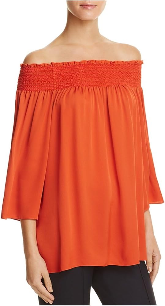 Theory Womens Ruched Pullover Blouse, Orange, Medium