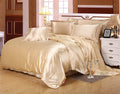 100% Pure Silk Sateen Sheet Set |7 Pcs|Fitted Sheet Fits Up to 15' Deep Pocket Mattress|Flat Sheet Fitted Sheet Duvet Pillowcase Set|Wrinkle Free Fade Resistant(Dark Ivory,Cal- King)