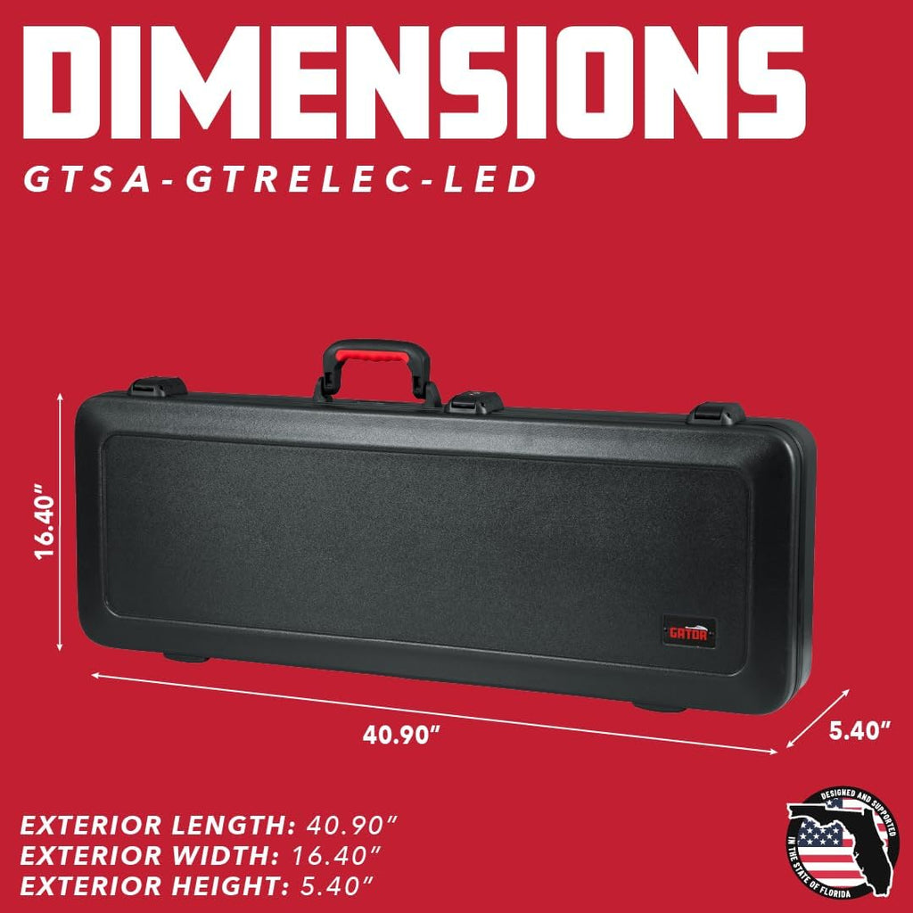 Gator Cases Molded Flight Case for Electric Guitar with Internal LED Lighting and TSA Approved Locking Latch, (GTSA-GTRELEC-LED)