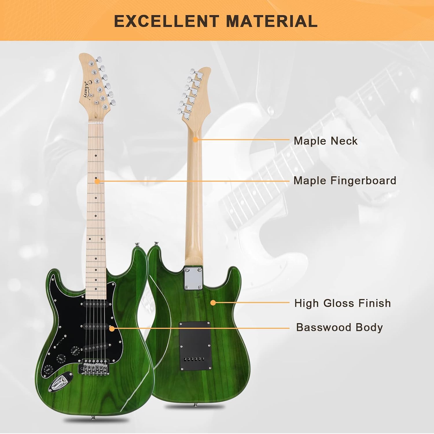 GLARRY Full Size Electric Guitar for Music Lover Beginner with 20W Amp and Accessories Pack Guitar Bag (GREEN, Left Handed 39')