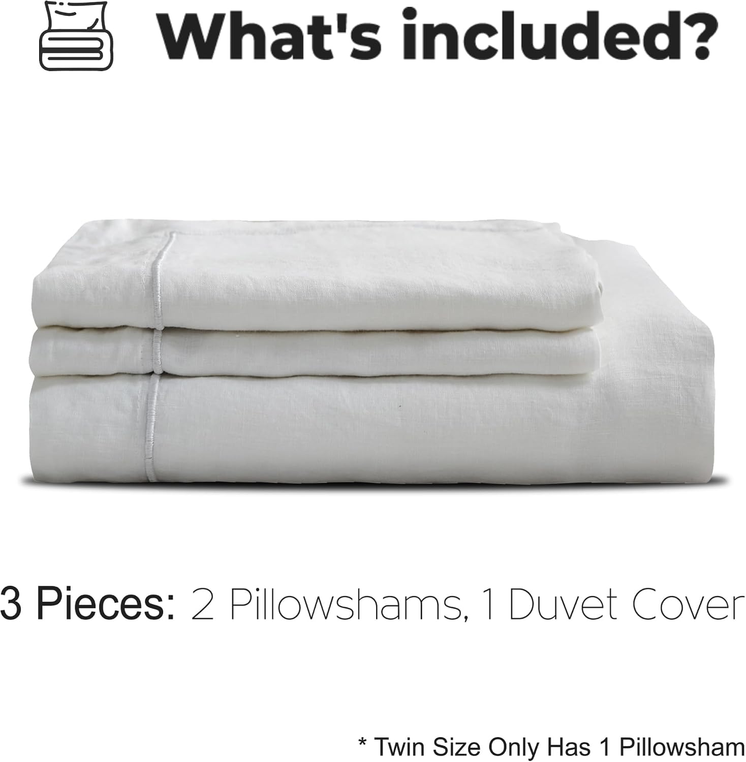 Simple&Opulence 100% Washed Linen Duvet Cover with Embroidered, 3 Pieces Soft Farmhouse Comforter Set with Button Closure,1 Duvet Cover and 2 Pillowshams(Full,White)
