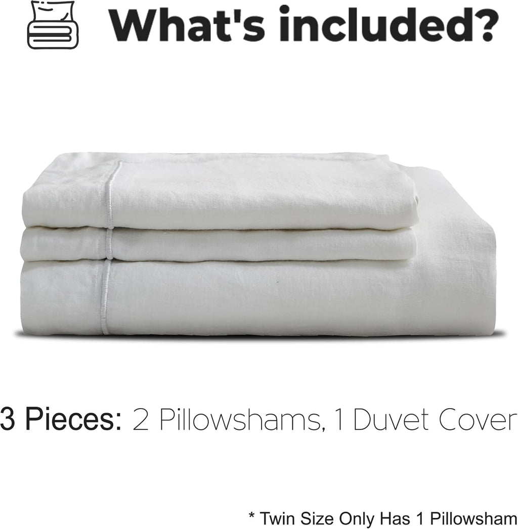 Simple&Opulence 100% Washed Linen Duvet Cover with Embroidered,3 Pieces Soft Farmhouse Comforter Set with Button Closure,1 Duvet Cover and 2 Pillowshams (California King,White)