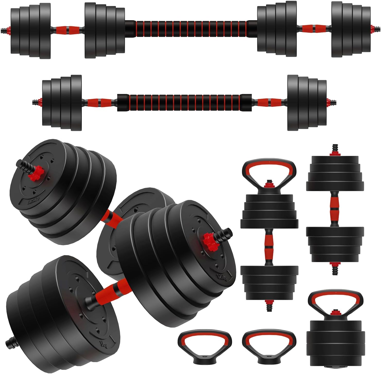 Adjustable Dumbbells, 90 LB/75 LB/45 LB/25 LB with Connector, 5 in 1 Weight Set Used as Kettlebells, Barbell, Push up Stand, Fitness Exercises for Home Gym