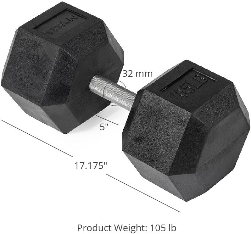 Titan Fitness Free Weights, Rubber Coated Hex Dumbbell, Straight Stainless Steel Handle, Strength Training, Full Body Workout