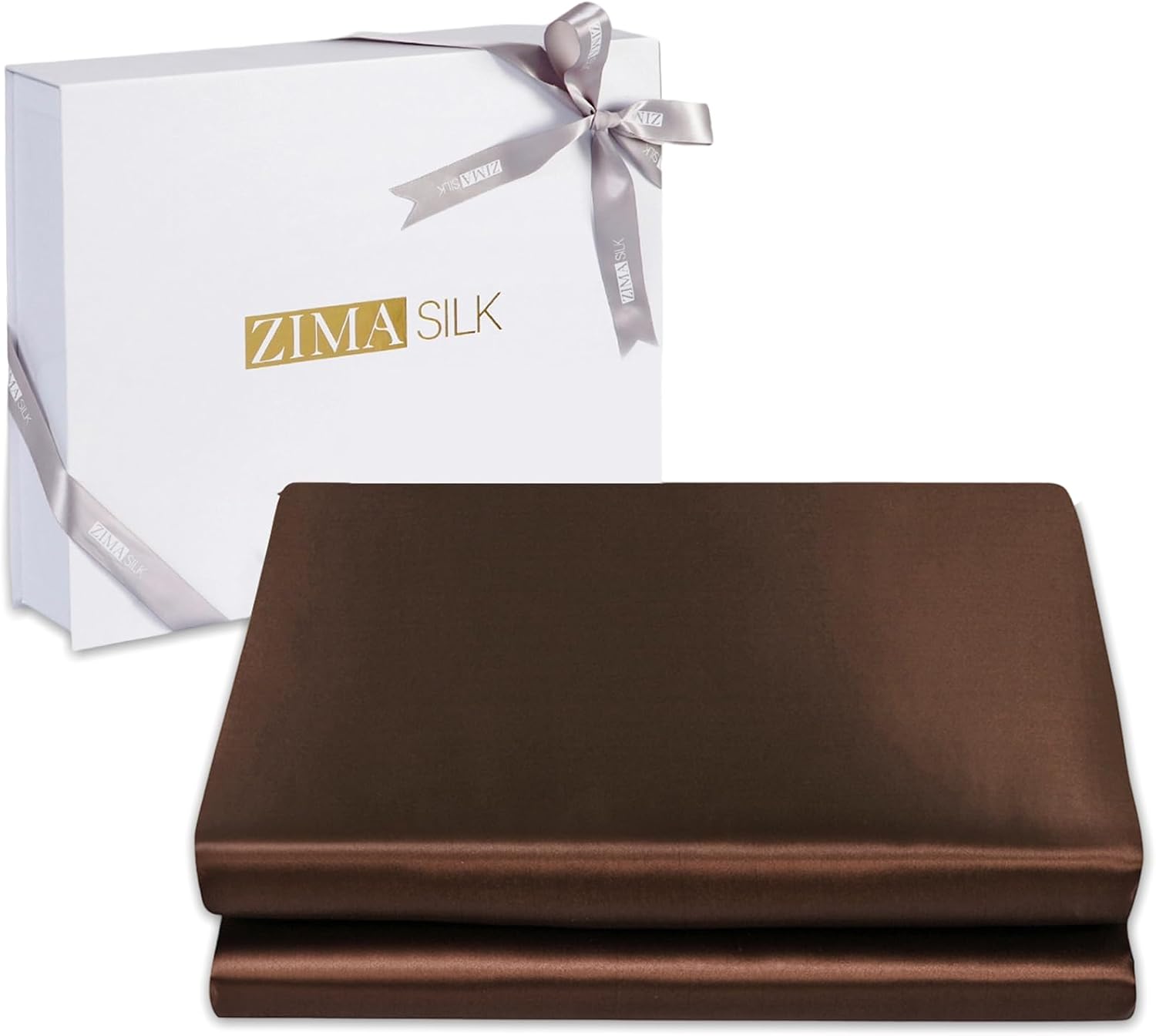 ZIMASILK 100% 19 Momme Mulberry Silk Fitted Sheet for Sleeping with Deep Pocket, Soft, Breathable & Hypoallergenic for Hair & Skin Care (King 78''x80''+16', Chocolate)