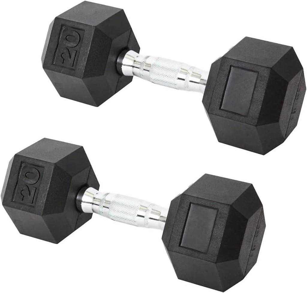 Hex Dumbbell Set 20LB Rubber Coated Fixed Weight Dumbbells with Chrome Ergonomic Handle Odorless & Durable for Home Gym Women's Strength Training Full Body Workouts - Pack of 2