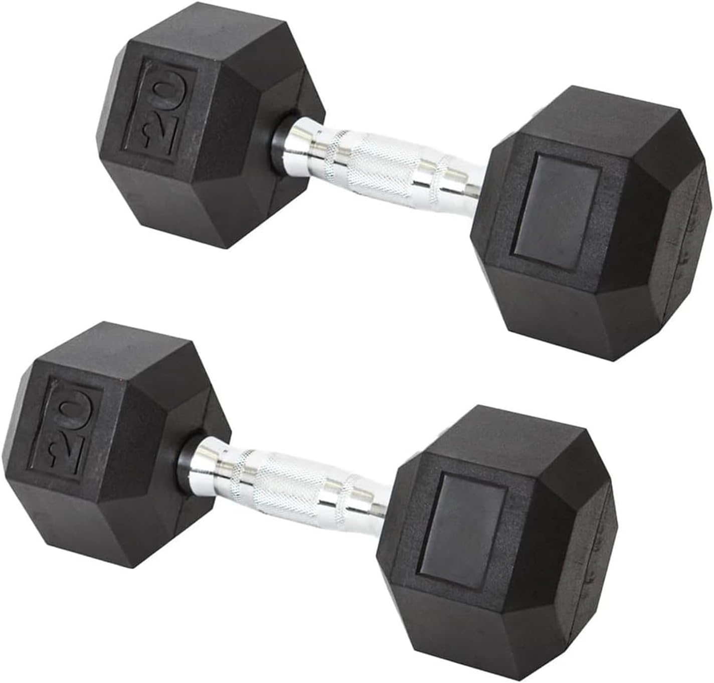 Hex Dumbbell Set 20LB Rubber Coated Fixed Weight Dumbbells with Chrome Ergonomic Handle Odorless & Durable for Home Gym Women's Strength Training Full Body Workouts - Pack of 2