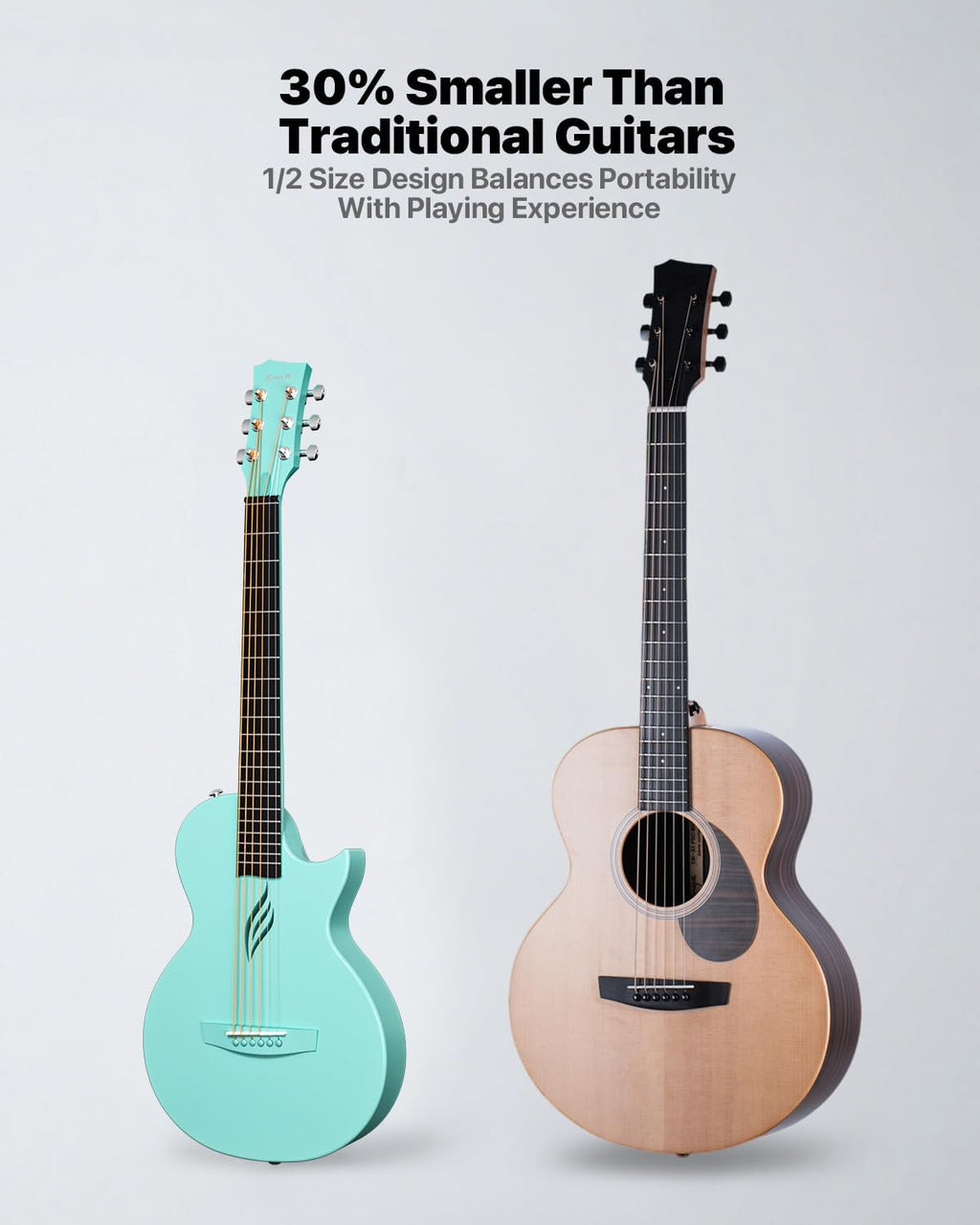 Enya Nova Go Carbon Fiber Acoustic Guitar 1/2 Size Beginner Adult Travel Acustica Guitarra w/Starter Bundle Kit of Colorful Gift Packaging, Acoustic Guitar Strap, Gig Bag, Cleaning Cloth(Blue)