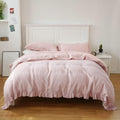Simple&Opulence 100% Linen Duvet Cover Set, 3 PCS Natural French Flax Blush Pink Ruffle Duvet Cover King Size, Breathable Comfy Linen Bedding Comforter Cover with 2 Pillowcases(Blush Pink, 104' X 92')