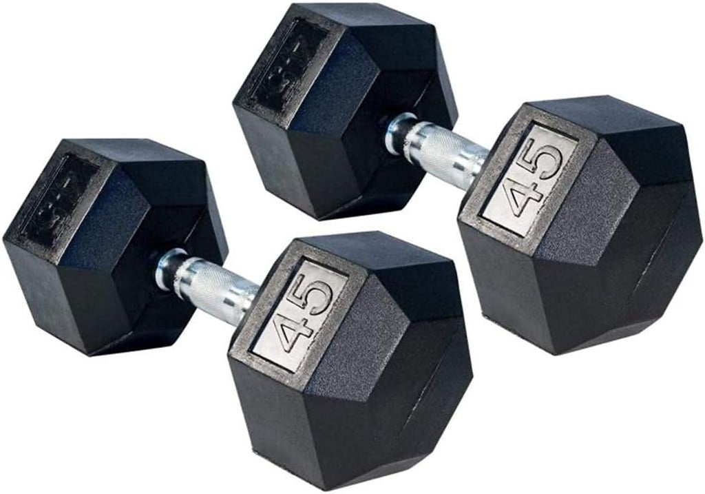 Gronk Fitness Rubber Hex Dumbbell Pairs | 5lbs - 70lbs | Workout Equipment for Men and Women | Rubber Coated Cast Iron with Ergonomic Chrome Plated Handles