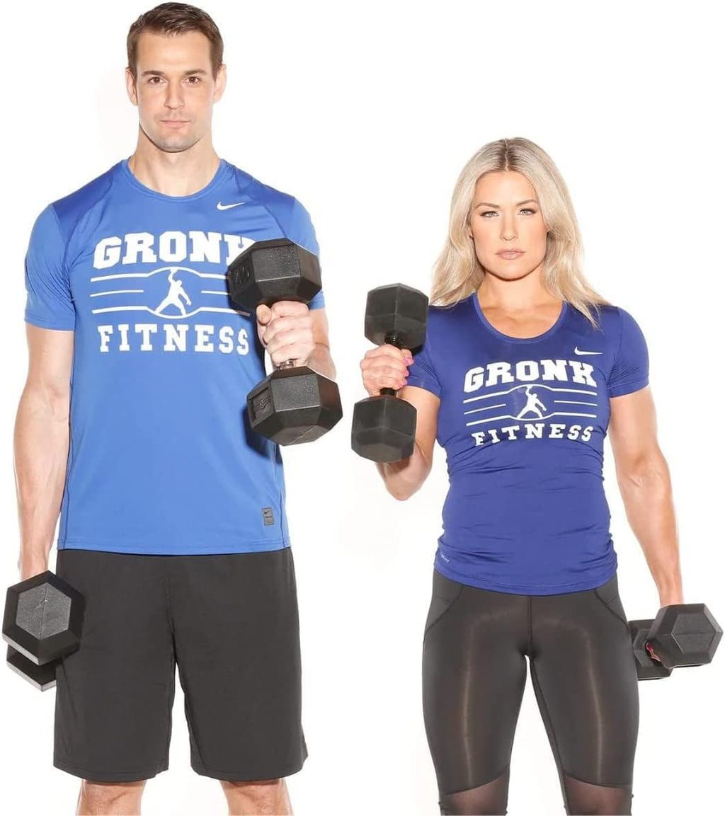 Gronk Fitness Rubber Hex Dumbbell Pairs | 5lbs - 70lbs | Workout Equipment for Men and Women | Rubber Coated Cast Iron with Ergonomic Chrome Plated Handles
