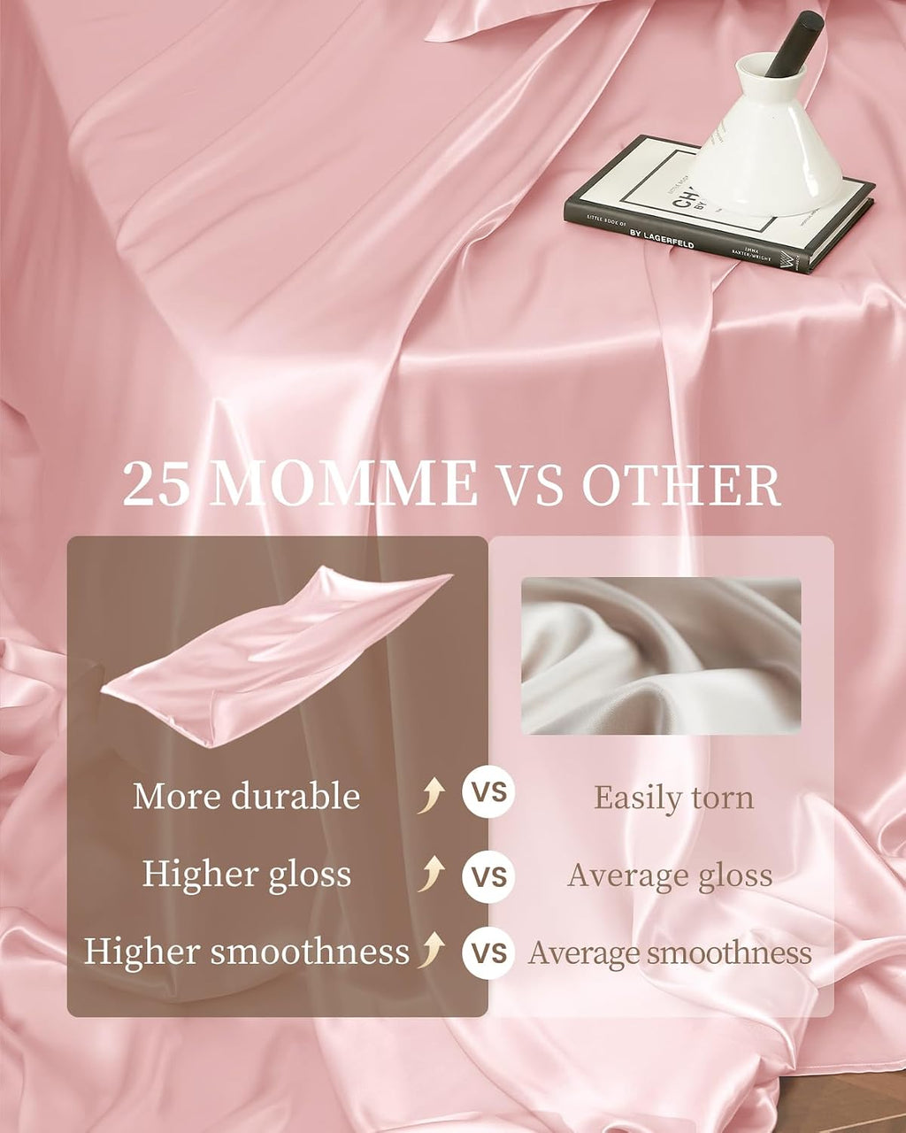 THXSILK 4pcs Silk Bed Sheets Set, 100% Long Stranded 25 Momme Mulberry Silk Bedding Set, Sheets and Pillowcase Set, Extremely Soft and Luxurious (Charming Pink, Queen)
