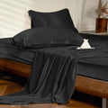 THXSILK 4Pcs Silk Bed Sheets Set, 100% Long Stranded 25 Momme Mulberry Silk Bedding Set, Sheets and Pillowcase Set, Luxurious and Extremely Soft(Black, Queen)