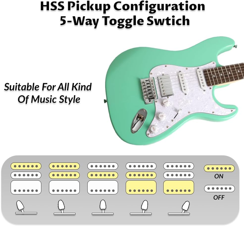 Fojill HSS Pickup 39 Inch Full Size Electric Guitar Kit Set Beginner Starter Combo Package Bundle 10W Battery Power Bluetooth Amplifier Amp Bag,Picks, Cable, Strap, Extra Strings