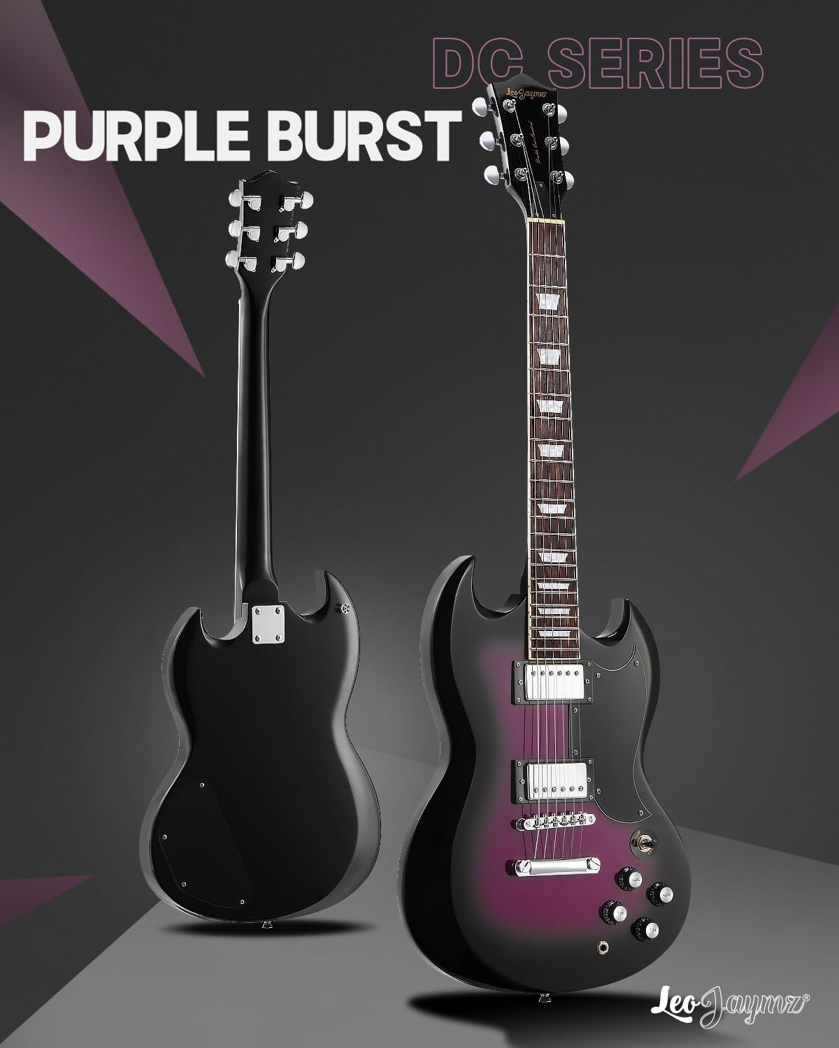 Leo Jaymz 39 Inch Solid Body Electric Guitar - Poplar Wood Body，Maple Neck and Laurel Wood Fretboard (Purple Burst)