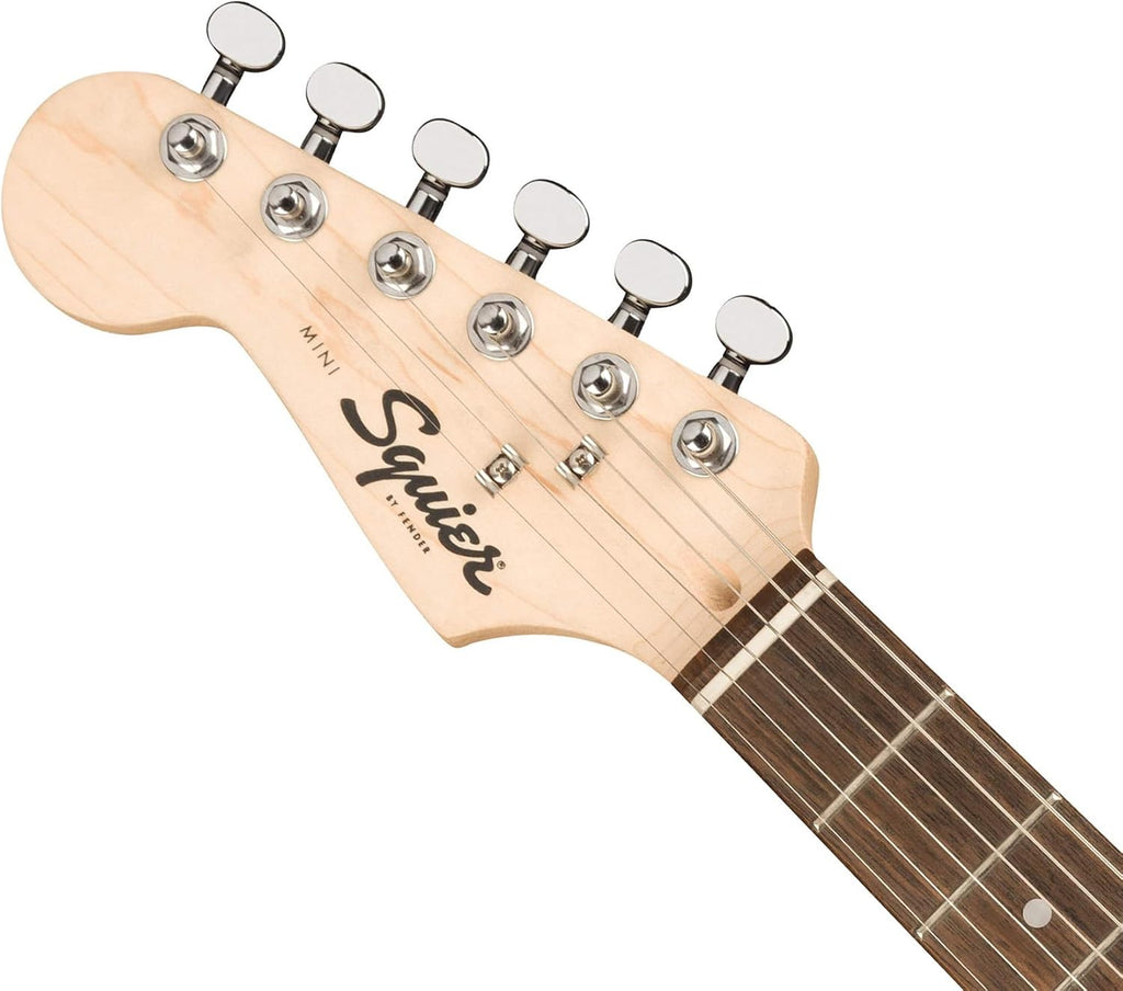 Fender Squier 3/4-Size Left-Handed Kids Mini Strat Electric Guitar - Black Bundle with Amplifier, Instrument Cable, Tuner, Strap, Picks, and Austin Bazaar Instructional DVD