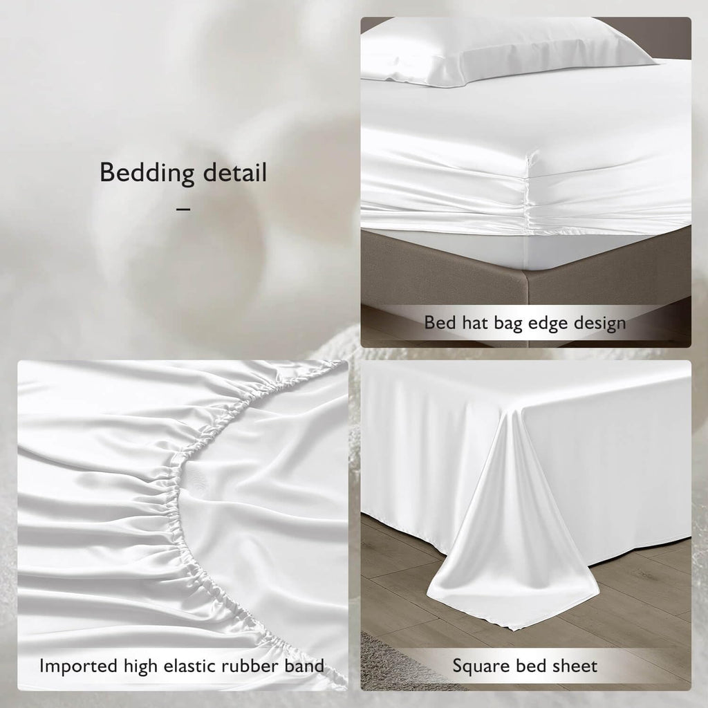 DISANGNI 22 Momme 100% Mulberry Silk Bedding Set - 4-Piece Luxury (2 Pillowcases, 1 Fitted Sheet, 1 Flat Sheet) - 6A Grade Natural Silk (Cream White, California King)
