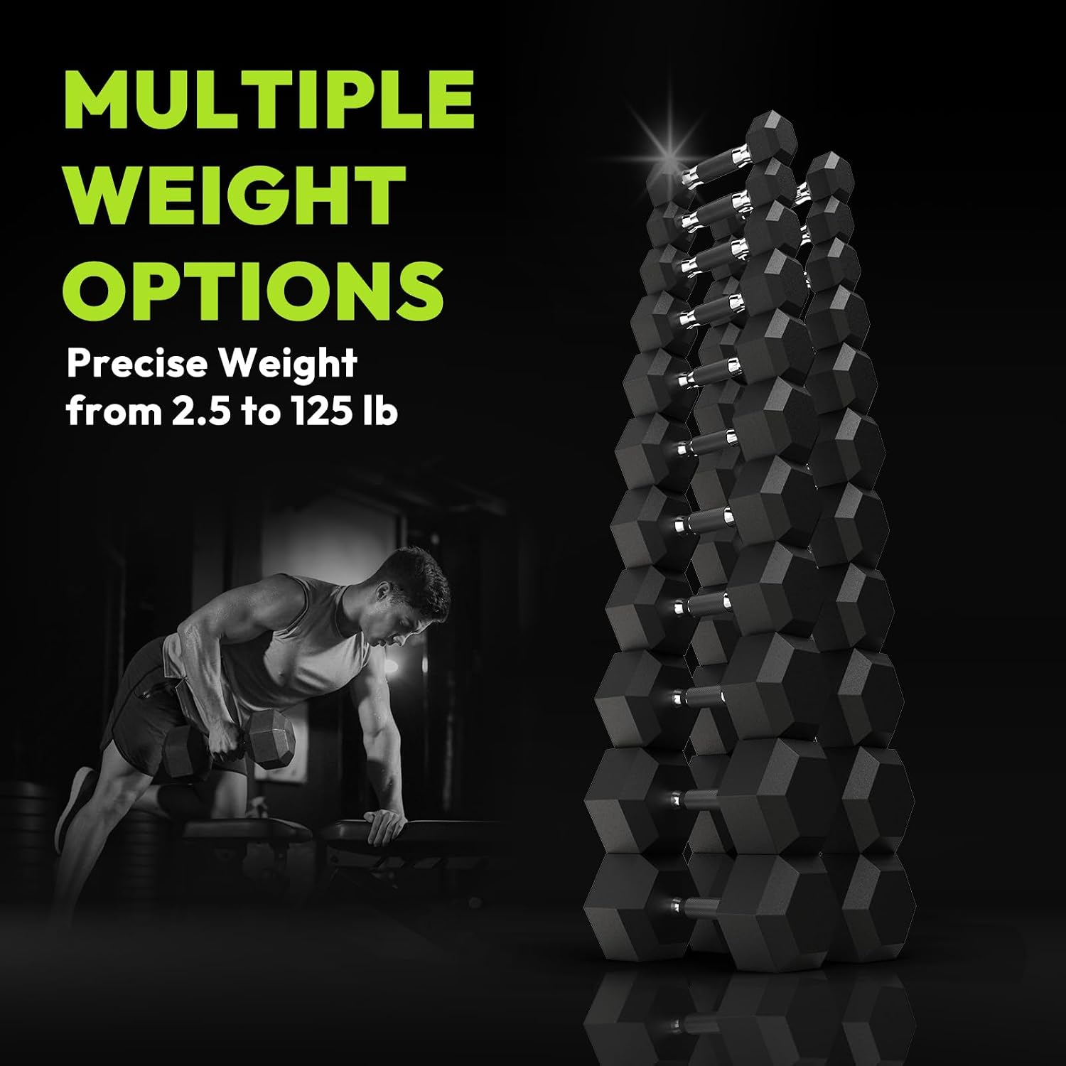 Hex Dumbbell Sets with Rack, 90-640 lb Rubber Encased Exercise & Fitness Dumbbells Set, Hand Weight for Strength Training, Weight Dumbbells