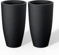 Kante 23.6' H Black Tall Planters (Set of 2), Large Outdoor Indoor Decorative Plant Pots with Drainage Hole and Rubber Plug, Modern Style for Home and Garden