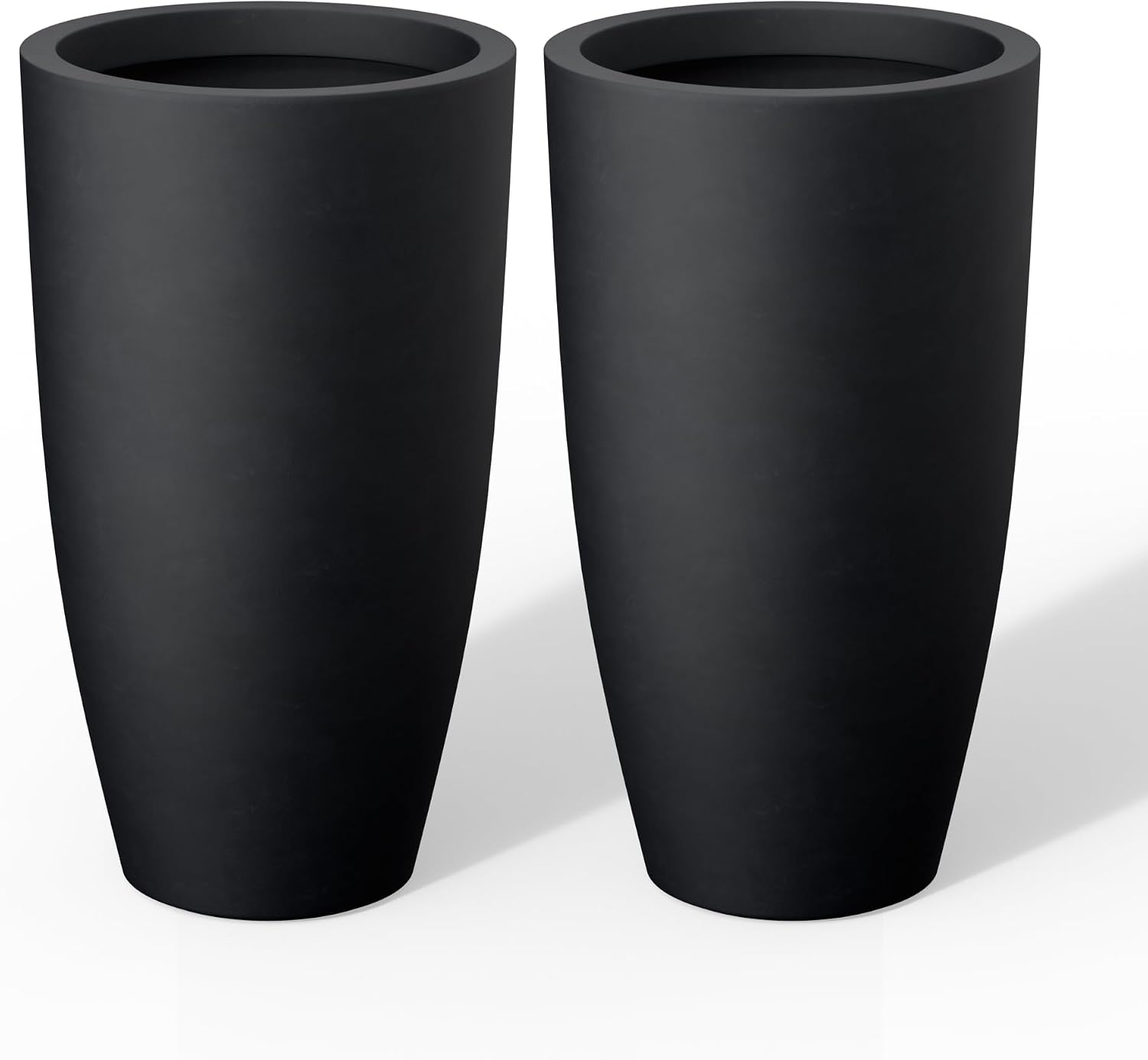 Kante 23.6' H Black Tall Planters (Set of 2), Large Outdoor Indoor Decorative Plant Pots with Drainage Hole and Rubber Plug, Modern Style for Home and Garden