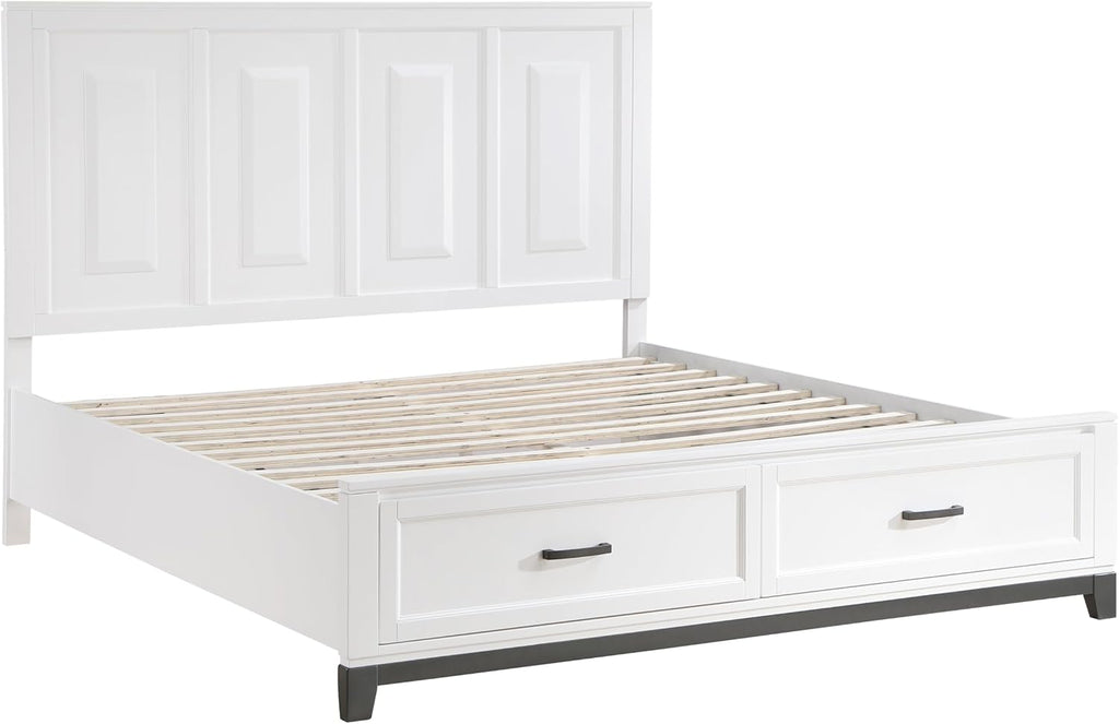 4PC California King Bedroom Set White Finish Wooden Platform Storage Bed, Transitional Style Furniture