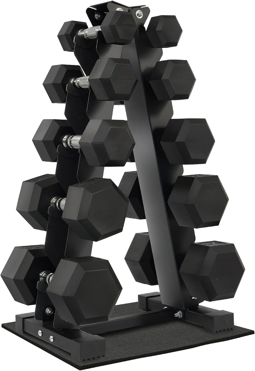 Fitvids Fitvids Rubber Coated Hex Dumbbell Weight Set and Storage Rack, 100LB Set or 150LB Set, 5-20 lbs Pairs or 5-25 lbs Pairs