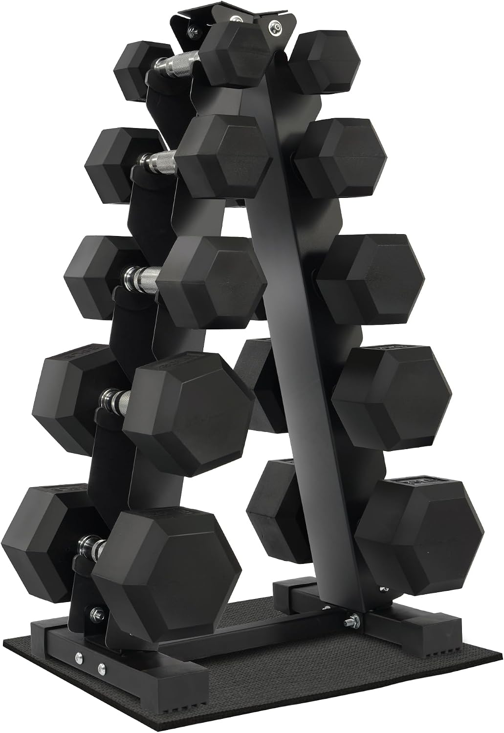 Fitvids Fitvids Rubber Coated Hex Dumbbell Weight Set and Storage Rack, 100LB Set or 150LB Set, 5-20 lbs Pairs or 5-25 lbs Pairs
