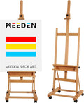 MEEDEN Large Studio H-Frame Beech Wood Artist Easel - Adjustable Movable Tilting Easel, Floor Painting Easel Stand, Holds Canvas Art up to 48'