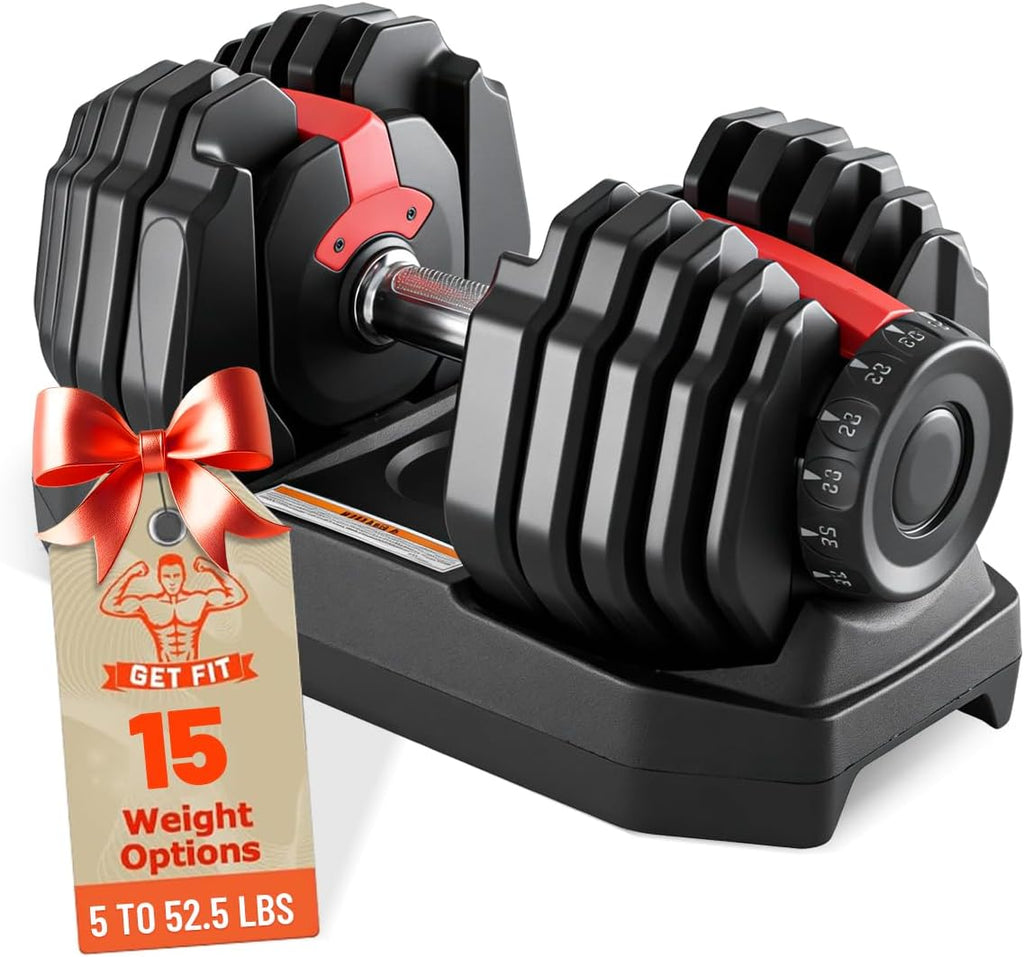 Adjustable Dumbbell Set, 2-in-1 Weights with Anti-Slip Handle, Fast Weight Adjustment for Home Gym, Strength Training, Single/Pair with Tray