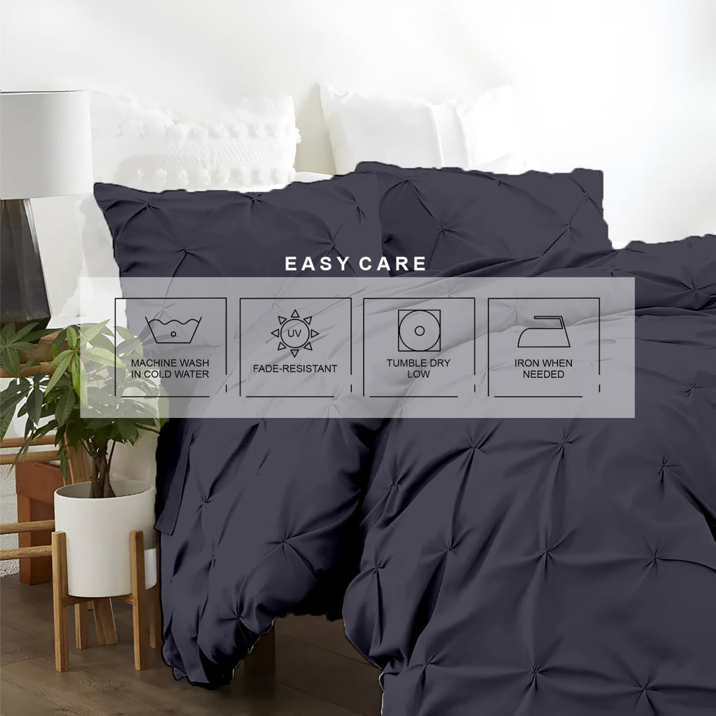 Kotton Culture 120'x 120' 3 Pc Super King Plus Pinch Pleated - Pintuck Duvet Cover Set - 100% Egyptian Cotton 600 TC - Zipper Closure & 7 Internal Ties- Fits Extra Large King Inserts - Dark Grey