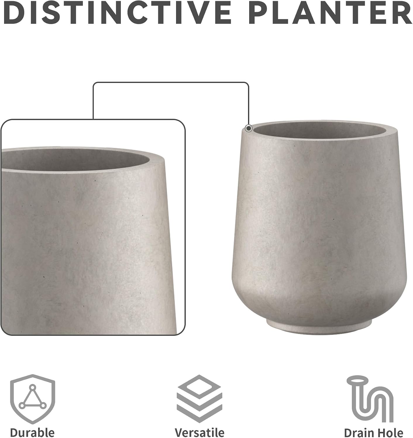 Kante 15.3'+11.6'+8.2' Dia Round Concrete Planter, Large Outdoor Indoor Planter Pots Containers with Drainage Holes and Rubber Plug for Home Garden Patio, Weathered Concrete