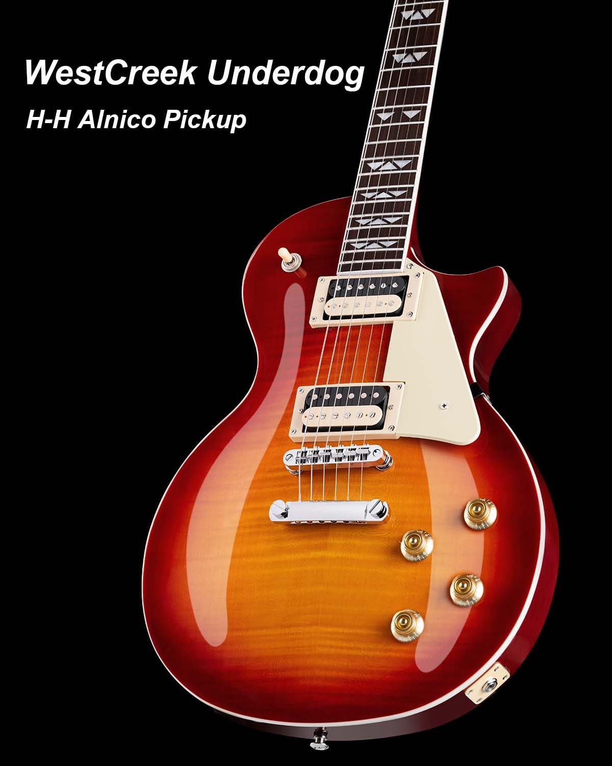 WestCreek Underdog Solid Body Electric Guitar, Mahogany Body, Maple Neck, Rosewood Fretboard, Rounded End Frets, Bone Nut, 22 Frets (CherryBurst)