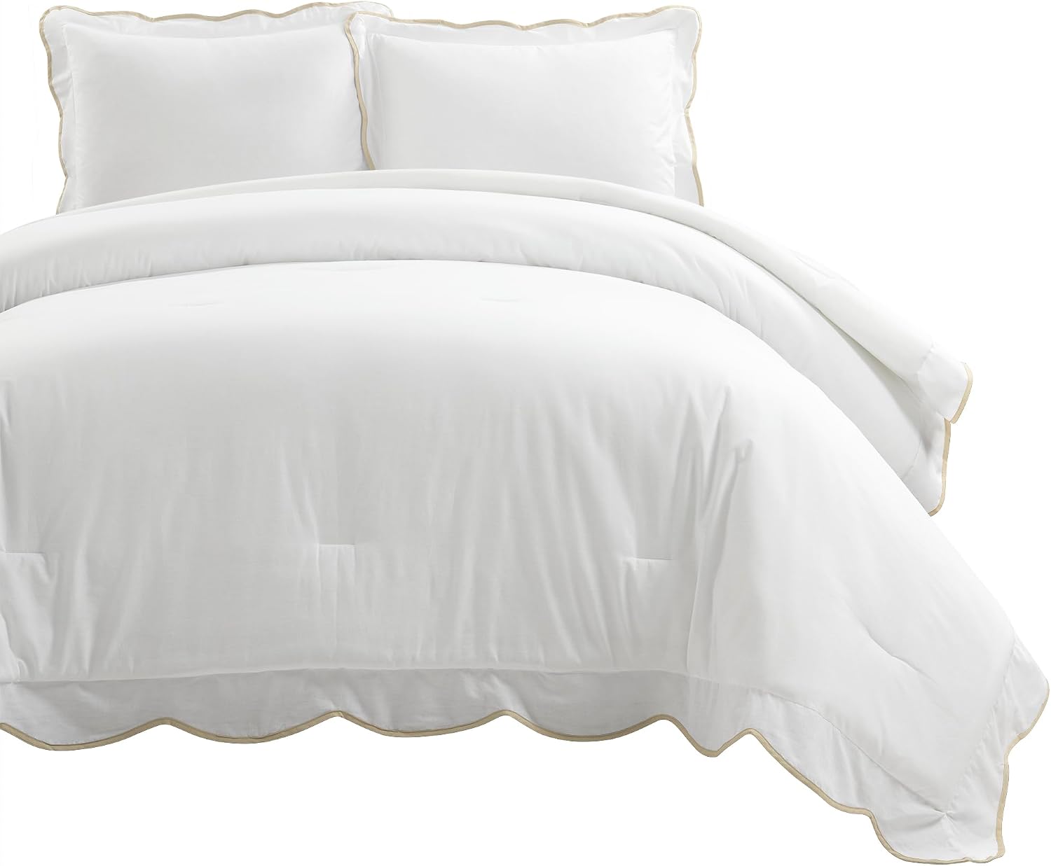 Lush Decor Coastal Chic Scalloped Edge Comforter Set, 3 Piece Set King/California King, Neutral & White - King Bedding Set - White Comforter King Size - Coastal Decor