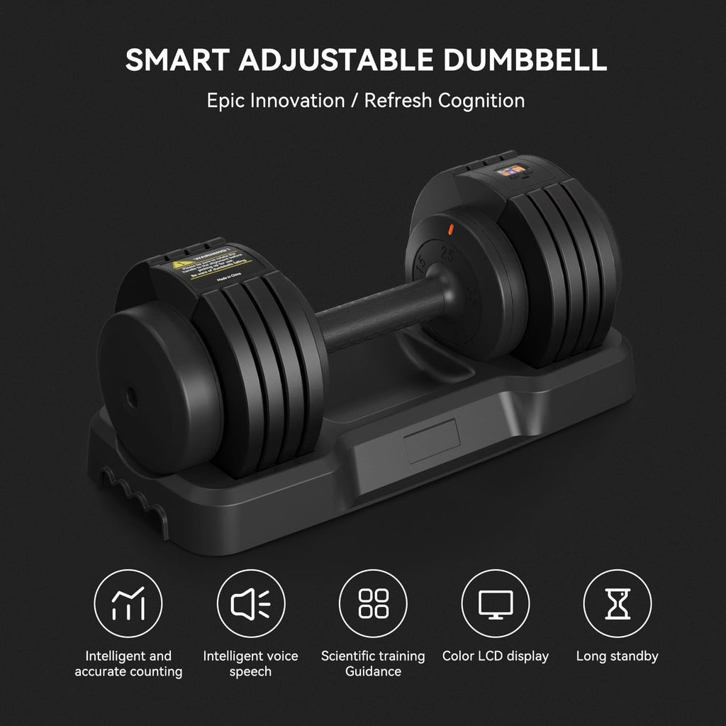 Smart Dumbbell Adjustable Weights with Speaking Display, Like Having a Virtual Fitness Coach Inside, 5 in 1 Free Weight System, Perfect For Home Fitness Enthusiasts, For Men and Women 55LB