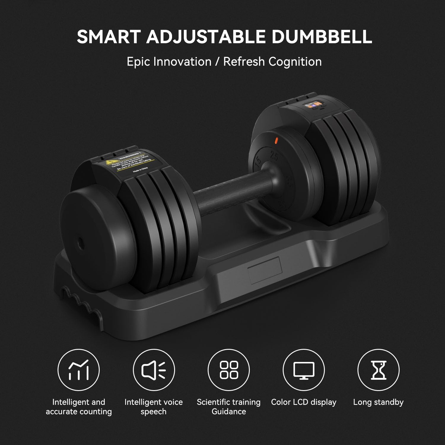 Smart Dumbbell Adjustable Weights with Speaking Display, Like Having a Virtual Fitness Coach Inside, 5 in 1 Free Weight System, Perfect For Home Fitness Enthusiasts, For Men and Women 55LB