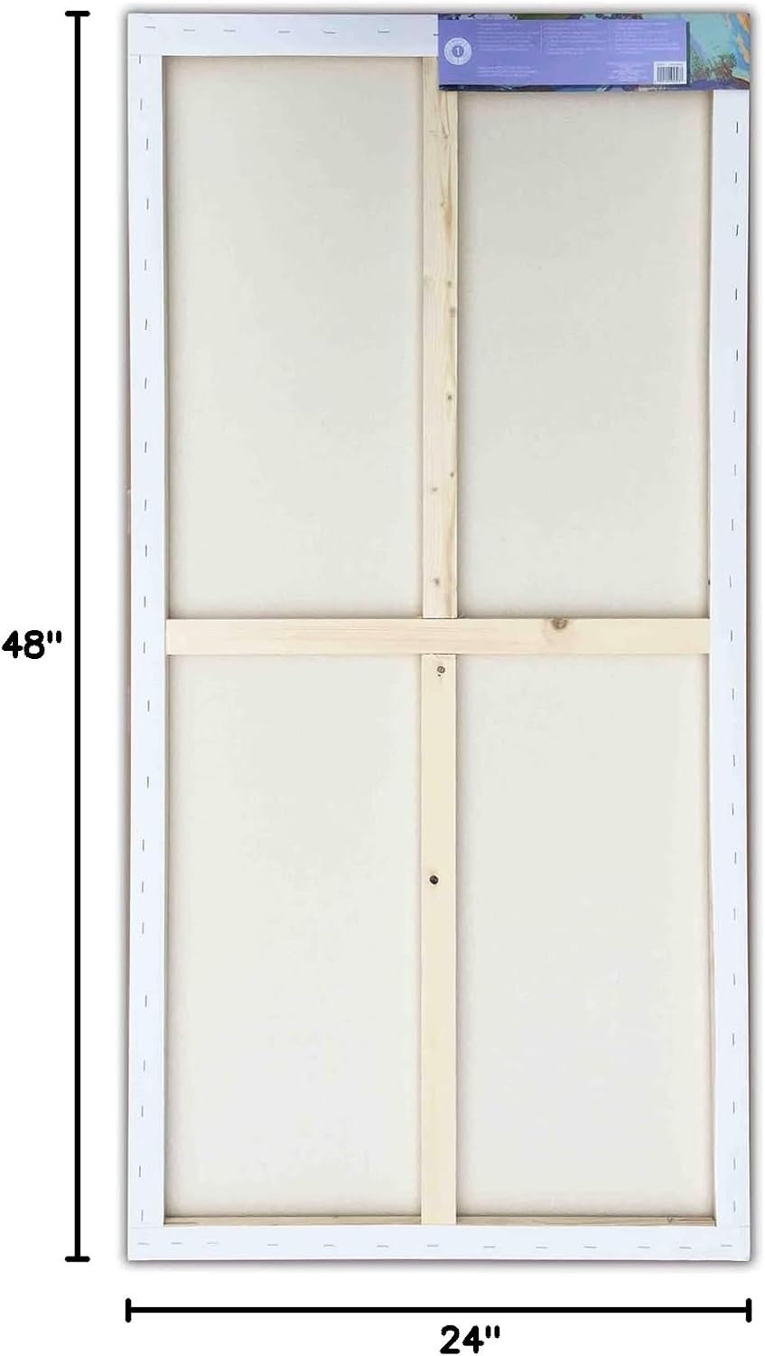 Artist's Loft 24' x 48' Level 1 Back Stapled Traditional Canvas - Acid Free Cotton Canvas for Paint, Acrylic, & Oils - Bulk 6 Packs