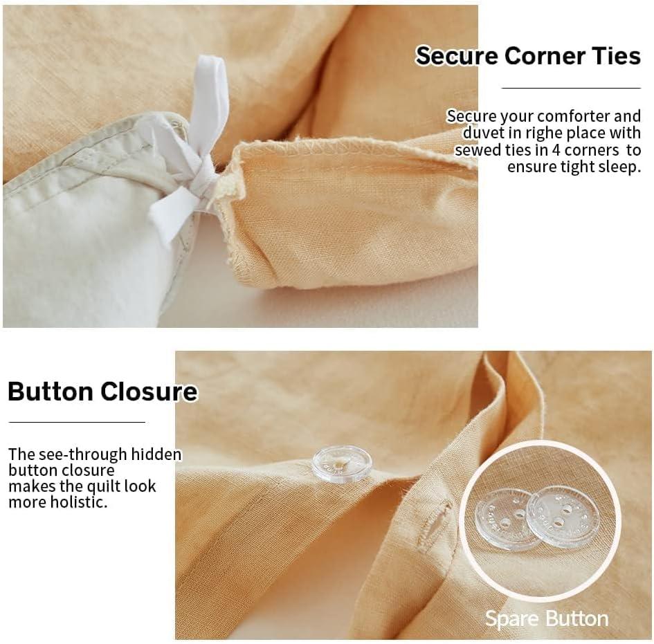 Simple&Opulence 100% Linen Duvet Cover Set, Natural French Flax Sand Duvet Cover Twin Size, Breathable Soft Comfy Linen Bedding Comforter Cover with 1 Pillowcase(Sand, 68'x86')
