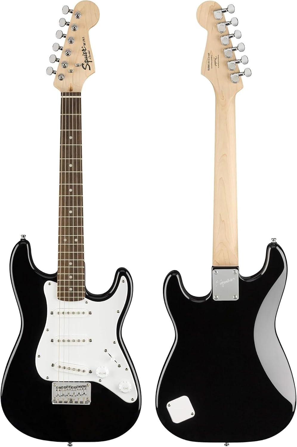 Fender Squier 3/4 Size Kids Mini Strat Electric Guitar Learn-to-Play Bundle w/ Amp, Cable, Tuner, Strap, Picks, Fender Play Online Lessons, and Austin Bazaar Instructional DVD - Black