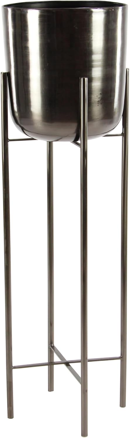 CosmoLiving by Cosmopolitan Metal Indoor Outdoor Planter Dome Large Planter Pot with Removable Stand, Set of 2 Planters 39', 46'H, Black