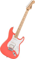 Squire Sonic Stratocaster Electric Guitar, Tahitian Coral, Maple Fingerboard, White Pickguard