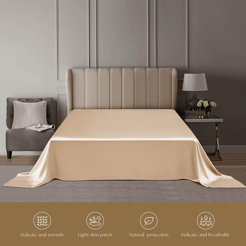 DISANGNI 22 Momme 100% Mulberry Silk Bedding Set - 4-Piece Luxury (2 Pillowcases, 1 Fitted Sheet, 1 Flat Sheet) - 6A Grade Natural Silk (Champagne, Queen)