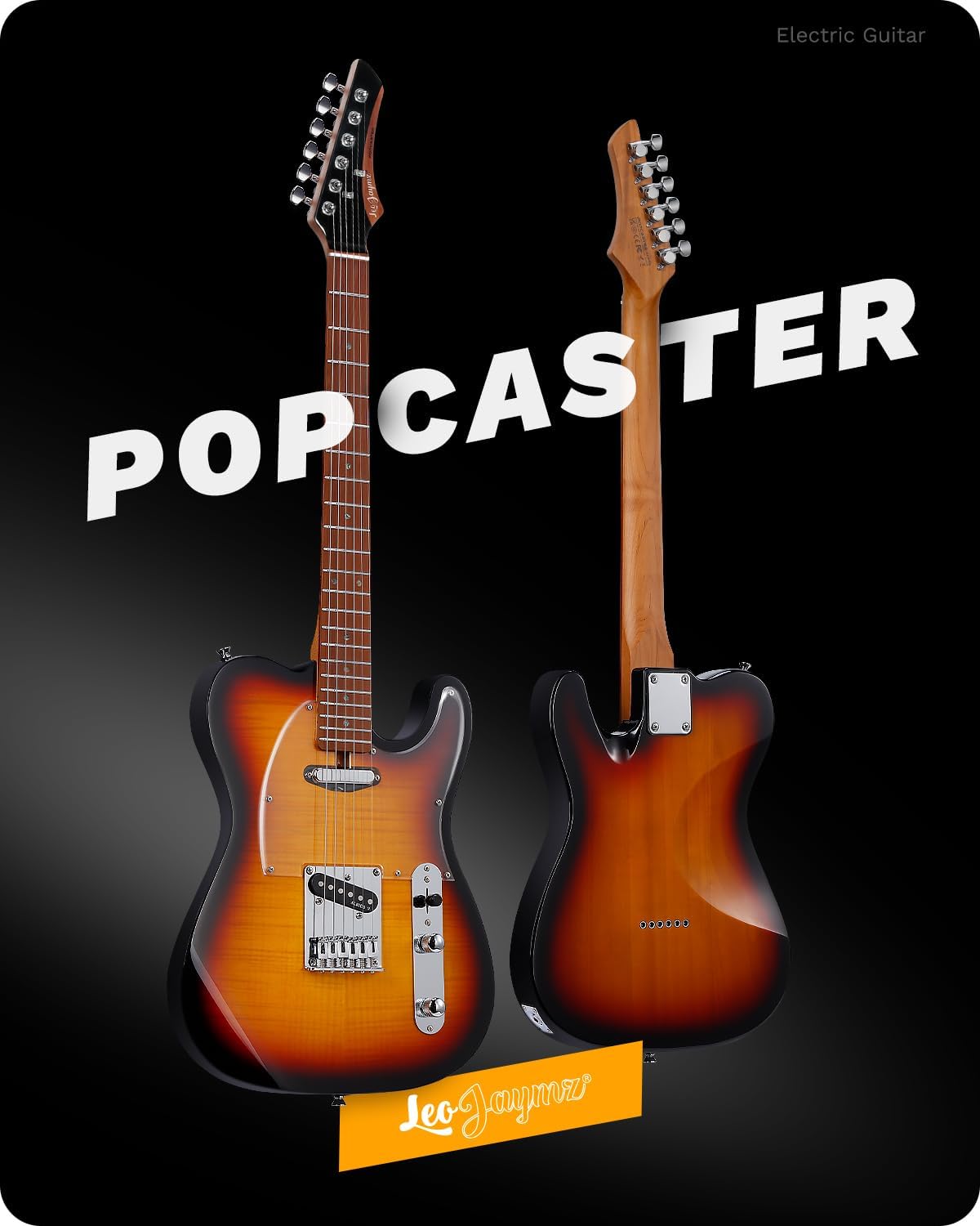 Leo Jaymz TL Electric Guitar - Flame Maple Top, Mahogany Body, Maple Neck - Alnico V Pickups, Locking Tuners - Solid Choice for Beginners & Intermediate Players (Sunburst)