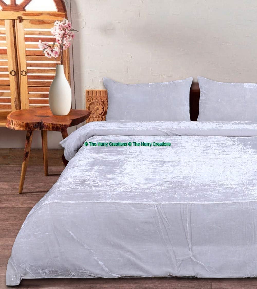 The Harry Creations 3 Pcs Set Solid Pattern Velvet Bedding Ultra Crushed Luxury Boho Donna Duvet Cover (Ivory,Super King 98 inchx104 inch )
