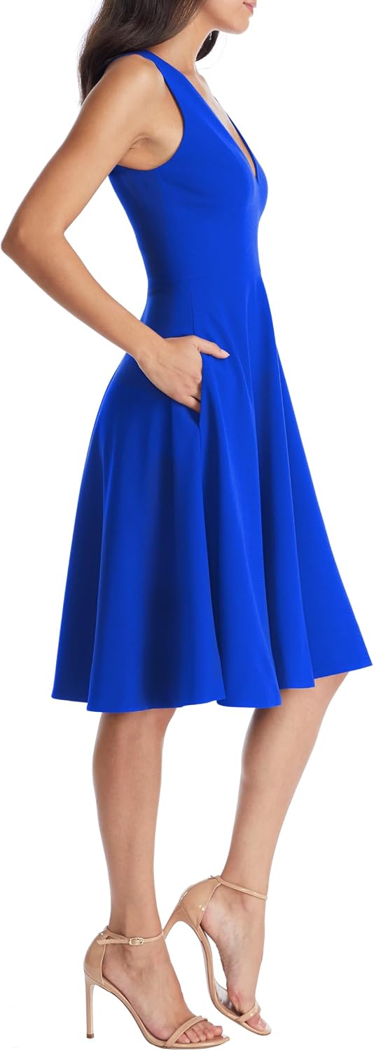 Dress the Population Women's Catalina Solid Sleeveless Fit & Flare Midi Dress