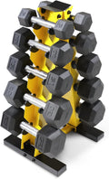 WF Athletic Supply 5-25Lb Rubber Coated Hex Dumbbell Set with A Frame Storage Rack Non-Slip Hex Shape for Muscle Toning, Strength Building & Weight Loss - Multiple Choices Available